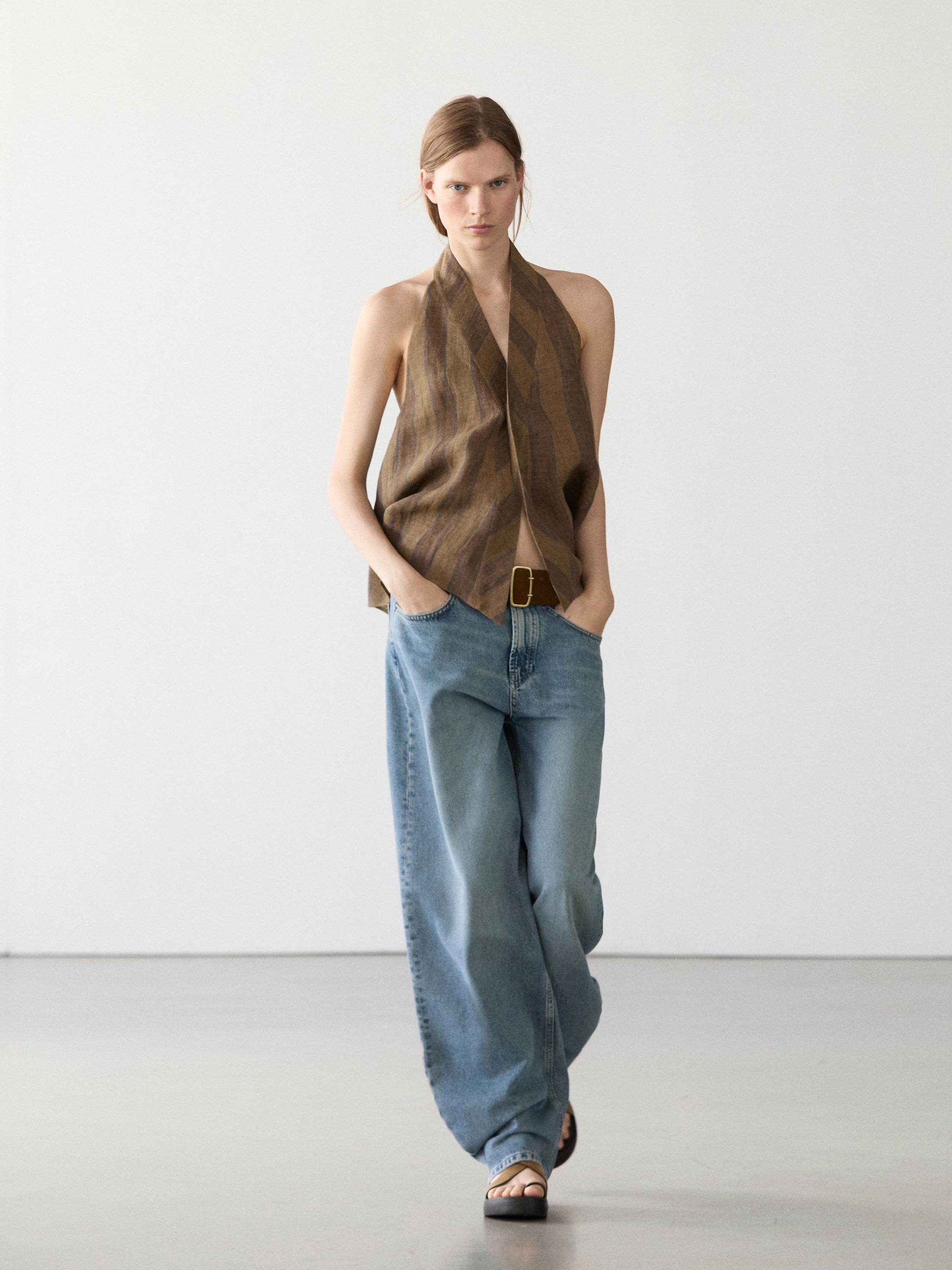Printed waistcoat with crossover neckline
